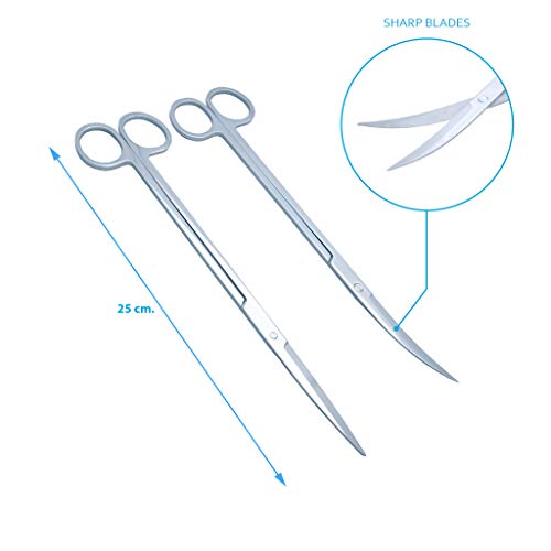 Juego de herramientas para acuario 6 en 1, acero inoxidable, incluye bolsa de fieltro de lujo, pinzas largas rectas y curvas, tijeras rectas y curvas, espátula, raspador de algas