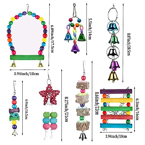 Juego De Juguetes para Pájaros, 7 Piezas Juguetes De Aves, Accesorios para Juguetes para Pájaros, Colorful Swing Ladder Hammock Bells Parrots Toys For Love Birds, Cockatiels, Macaws (7 Estilos)