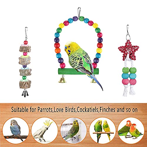 Juego De Juguetes para Pájaros, 7 Piezas Juguetes De Aves, Accesorios para Juguetes para Pájaros, Colorful Swing Ladder Hammock Bells Parrots Toys For Love Birds, Cockatiels, Macaws (7 Estilos)