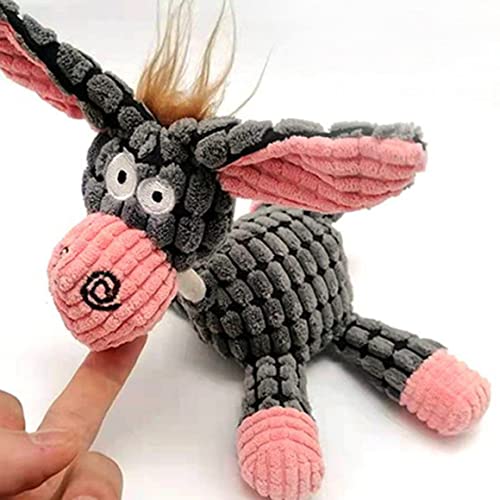 Juguete de peluche de animal, juguete de peluche para perros Juguete de peluche esponjoso con sonido cuando se aprieta Diente de limpieza Cuerda de masticar Juguete con sonido Juguete - Burro gris