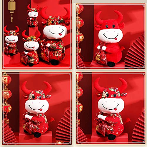 Juguete de peluche de buey de año nuevo chino, juguete de peluche de año del buey, vaca de la suerte, animal de peluche, mascota roja, adorno de muñeca, juguete de buey para el festival del buey del