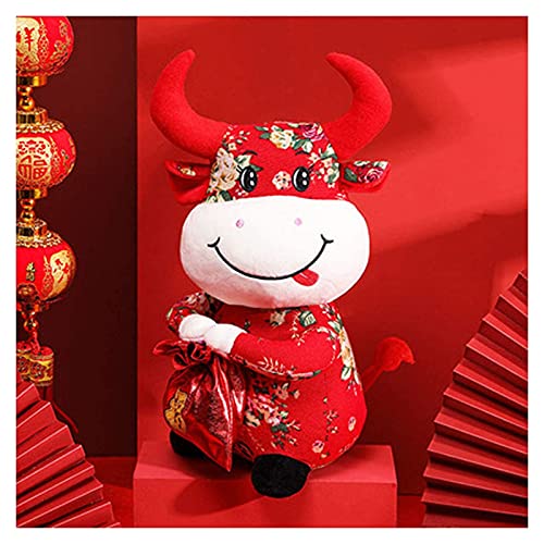 Juguete de peluche de buey de año nuevo chino, juguete de peluche de año del buey, vaca de la suerte, animal de peluche, mascota roja, adorno de muñeca, juguete de buey para el festival del buey del