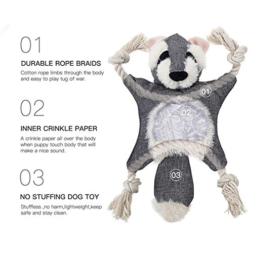 Juguete de perro sin mecha para cachorro, juguete de perro plegable plano Juguetes de peluche con nudos de cuerda de remolque, Fun Stuffless Dog Juguete Squeaky para perros de talla