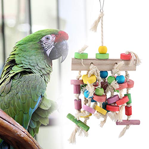 Juguete para masticar pájaros, jaula para loros Juguetes para morder multicolores de madera Mascota para masticar pájaros Escalera colgante Suministro para cacatúas Guacamayos grises africanos Búsqued