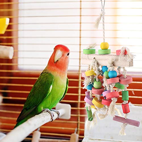 Juguete para masticar pájaros, jaula para loros Juguetes para morder multicolores de madera Mascota para masticar pájaros Escalera colgante Suministro para cacatúas Guacamayos grises africanos Búsqued