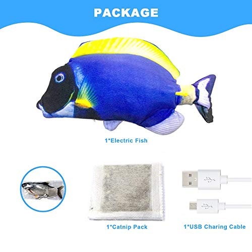 Juguetes para Gatos Juguete Gato Interactivo Hierba Gatera, Pez de Simulación de Felpa Móvil con Carga USB, Catfish Juguete Gatos Suministros Que Se Pueden Usar para Morder, Patear y Dormir… (blue)