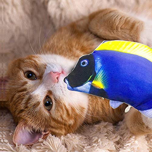 Juguetes para Gatos Juguete Gato Interactivo Hierba Gatera, Pez de Simulación de Felpa Móvil con Carga USB, Catfish Juguete Gatos Suministros Que Se Pueden Usar para Morder, Patear y Dormir… (blue)