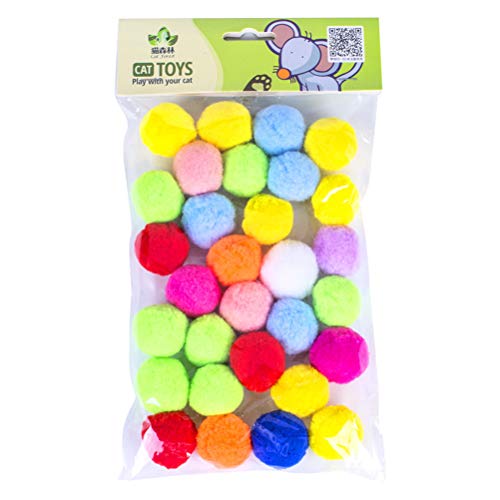 Juguetes para gatos y perros, 30 piezas de juguete de peluche colorido para gatos y gatos, pompones suaves, bola elástica para jugar a mascotas (color surtido)