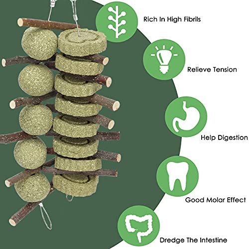 Juguetes para masticar conejo, 2 piezas de conejo, hámster, juguetes para masticar con palitos de madera de manzana, pastel de hierba natural y bola de hierba, ratas, masticar