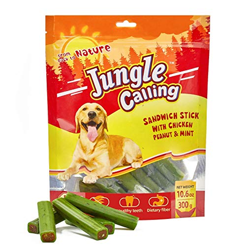 Jungle Calling Comida Perros, Golosinas para Perros Comida Seca para Perros Varilla Molar Dientes Limpios Suplemento de Calcio Nutritivo y Delicioso,300g(Contiene Pollo, Maní, Menta, Algas)