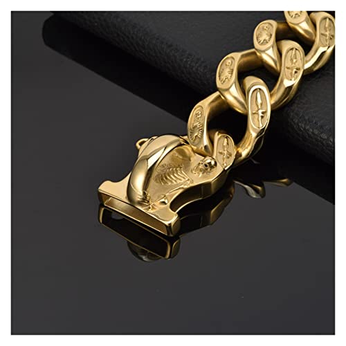 JUSTZHIQIANG Proveedor de Mascotas Collar de Cuello de Perro de Acero Inoxidable Cadena de Oro 32 mm Cuello de Perro Pet Pet Pesado Collar Fuerte Bully Collares de Cadena de Perros