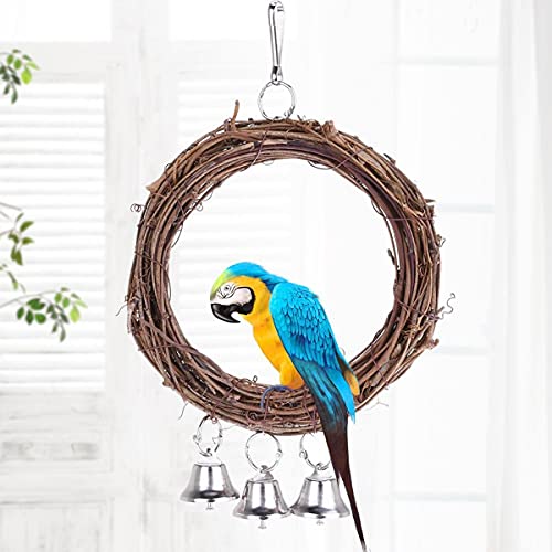 JZK 7 Piezas de Juguetes para Loros de pájaros, 1 Columpio de ratán de Vid de pájaro + 1 Juguete Colgante de Loro + 5 Bolas de Juguete para cacatúas, Conure, pinzones, Loros, agapornis