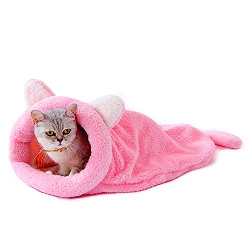 KAIKUN Camas para Perros Cama Gato Cama de Gato con Orejas de Conejo De Peluche Cama del Perro Camas para Gatos Portátil Cama de Perro Nido Mascota Pink,Large