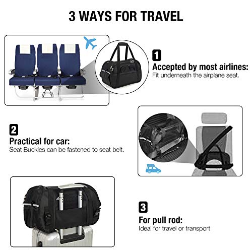 Kaka mall Transportín Perro Gato Transpirable Plegable Pet Carrier Impermeable Bolso de Hombro Acolchado Suave Viaje Avion Tren o Auto por Pequeños Mascota (Negro, L)