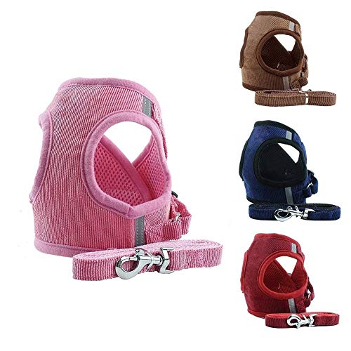 KDKDA Arnés del Animal doméstico del Perrito Ajustable de la Manera en la Malla del arnés del Perro del Chaleco Acolchado Chaleco Ruta Correa Suministros Pet Set (Color : Pink, Size : L)