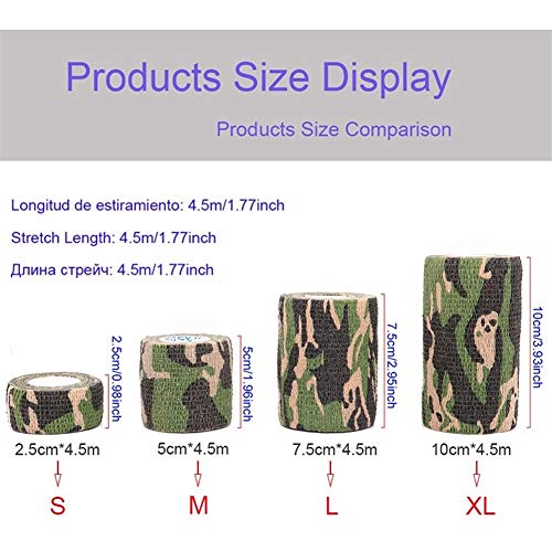 KGDUYH Duradero 4.5m Camuflaje del Abrigo del Dedo Cinta Caza Disfraz Elastoplast Auto Adhesivo Deportes Protector de la Rodilla del Tobillo Vendaje Atlética para la protección Deportiva