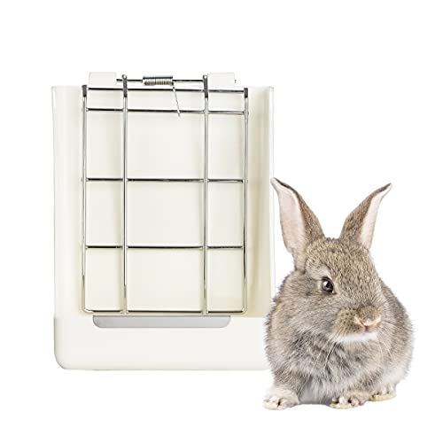 Kikuo Comederos de Heno de Conejo (Mallas Metálicas y Plástico), Productos para Mascotas, Platos para Cobayas / Chinchilla, Dispensador de Alimentos para Animales Pequeños - Blanco