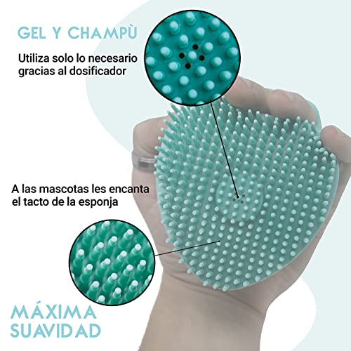 Kit Cepillo para Perros y Gatos + Esponja Aseo Masaje - Púas muy Suaves - Solo Quita el Exceso - No Daña, No Arranca ni estira - Masaje Cepillo Limpiador, Auto limpiante Peine de Aseo para Mascotas