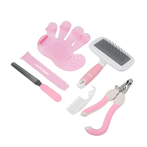 Kit de recorte para mascotas DHYLYXGS, peine para perros, tijeras para uñas de gato, suministros de limpieza para mascotas, kits de recortes de peluquería para mascotas(S-Rosado)