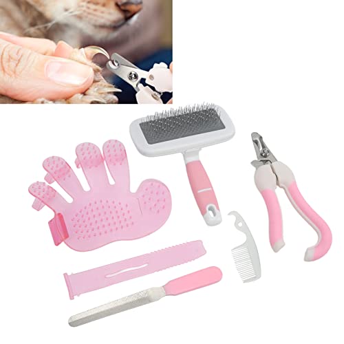 Kit de Tijeras de Pelo para Mascotas, Limpieza, Diseño Ergonómico, Tijeras para Uñas, Limpieza Suave, Kit de Peluquería para Mascotas para Conejo, Gato, Perro para Mascota(S, Rosado)