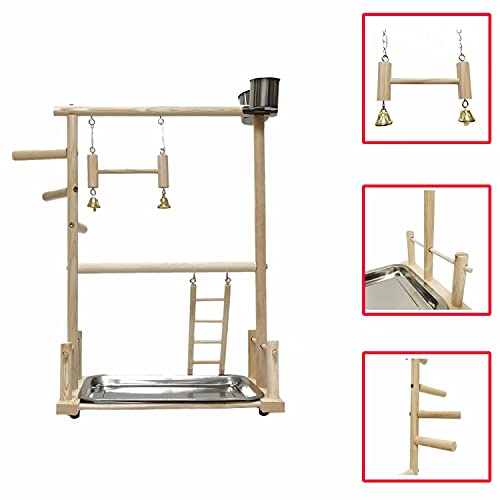 KLMYTCWSD agapornis Juguete Pájaro Perca Juego Soporte Gimnasio Oscilación Escalera Colgante con El Acero Inoxidable Copas Alimentador para Aves De Compañía Pet Supplies(B:36 * 23 * 53CM)