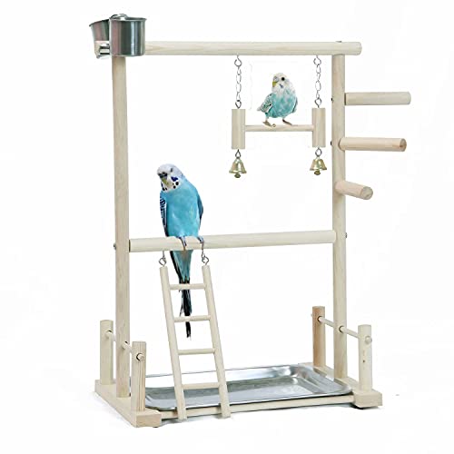 KLMYTCWSD agapornis Juguete Pájaro Perca Juego Soporte Gimnasio Oscilación Escalera Colgante con El Acero Inoxidable Copas Alimentador para Aves De Compañía Pet Supplies(B:36 * 23 * 53CM)