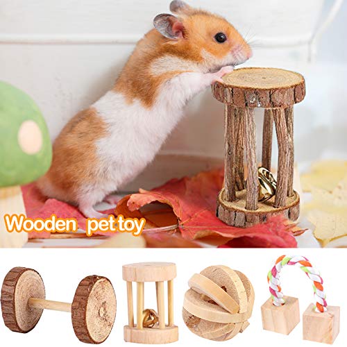 Komoyo Hamster Chew Toys, Cuidado de los Dientes Juguetes de Madera Natural para Masticar, Bola Molar para Animales Pequeños, Pino, Conejillos, Ratas, Chinchillas,Gato 7 Piezas