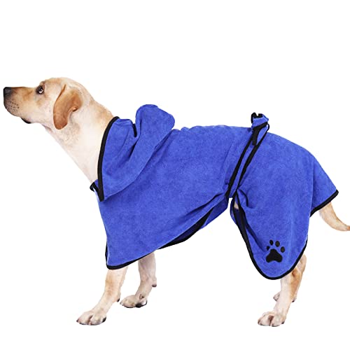 KUMAYES Albornoz para Mascotas Toalla para Perros Toallas Baño con Correa Ajustable Abrigo de Perro Albornoz Toalla de baño de Microfibra Toalla para Perros (XL, Azul)