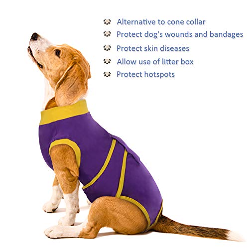 Kuoser Traje de Recuperación de Perro, Gato Herida Abdominal/Enfermedad de La Piel, Protector Anti-Lamido, Camisa de Cachorro Después de la Cirugía, Collar E Alternativa para Mascotas