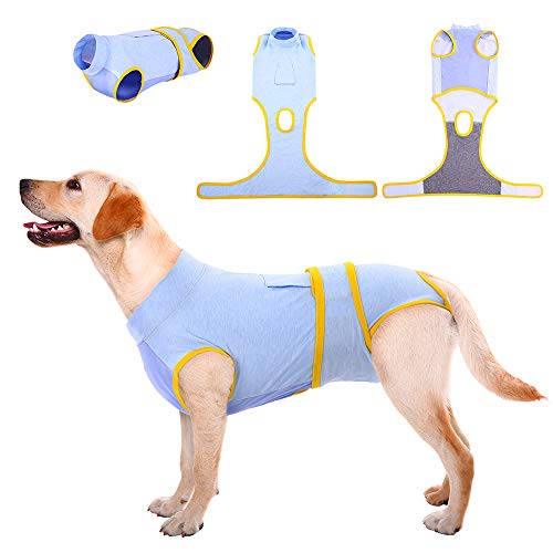 Kuoser Traje de recuperación de perro para tamaño pequeño/mediano/grande, protector de heridas abdominales de gato/enfermedad de la piel, cachorro después de la cirugía