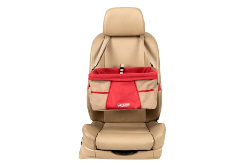 Kurgo Heather, Asiento de Coche para Perros, Asiento Elevador para Mascotas, Incluye Correa de Seguridad, Rojo/Marrón