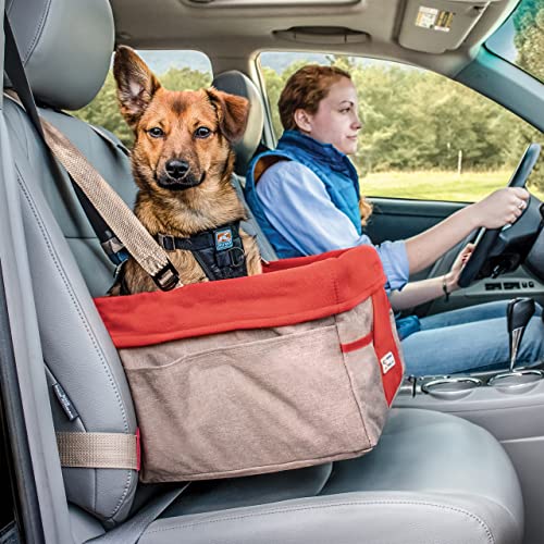 Kurgo Heather, Asiento de Coche para Perros, Asiento Elevador para Mascotas, Incluye Correa de Seguridad, Rojo/Marrón