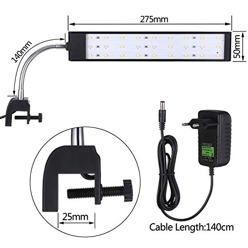 KWOKWEI Luz LED para acuario con clip y luz azul y blanco de 10 W, lámpara LED con soporte ajustable, 27 ledes para acuario, cisternas