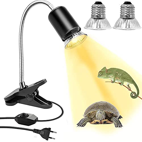 Lámpara para Tortuga,Luz Tortugas de Agua,Lámpara de Calor de Reptil con Clip,con 2 Bombillas UVA UVB de 25 W y Abrazadera Giratoria de 360 °Adecuada, para Tortuga, Lagartos, Serpientes, Camaleones