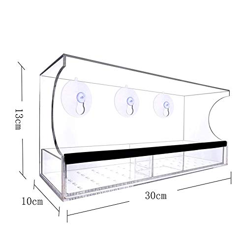 Lamps Comederos para pájaros con Ventana Comedero Grande para pájaros en el Exterior con 3 ventosas y Bandeja extraíble, Soporte Transparente acrílico Colgante