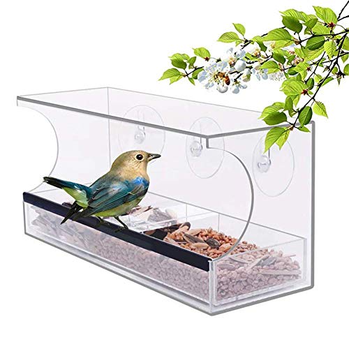 Lamps Comederos para pájaros con Ventana Comedero Grande para pájaros en el Exterior con 3 ventosas y Bandeja extraíble, Soporte Transparente acrílico Colgante