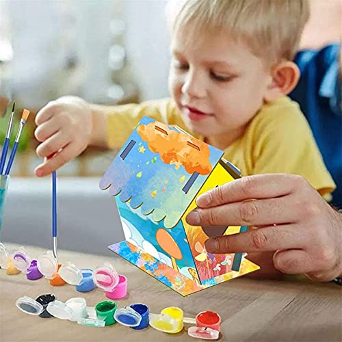 Lanrui Kit de Madera de Madera DIY, 2 Set Casas de Aves de Madera con Pinturas y Pinceles, Artesanía de Birdhouse para niños, Actividades Creativas: Construir y Pintar su Propia pajarera