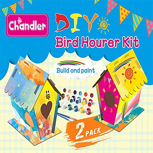 Lanrui Kit de Madera de Madera DIY, 2 Set Casas de Aves de Madera con Pinturas y Pinceles, Artesanía de Birdhouse para niños, Actividades Creativas: Construir y Pintar su Propia pajarera