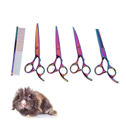 Lantuqib Tijeras de Corte de Pelo para Mascotas, Tijeras de Belleza para Perros 4 Tipos Portátiles para Chinchillas para Conejos