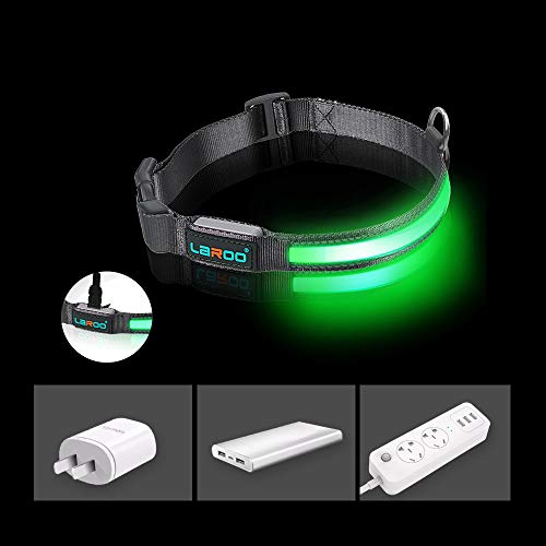 LaRoo LED Collar de Perro LED, Intermitente Llevó Collar de Seguridad para Perros LED Nylon Luminoso Impermeable Que Brilla Recargable Collar Brillante para Los Perros (L-50-60CM)