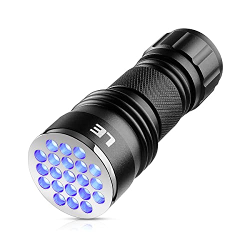 LE Linterna UV Alta Potencia 21 LED, Linterna Ultravioleta Portátil Linterna de Mano Detectar Manchas de Orina de Mascotas, Luz Ultravioleta 395nm Incluida 3 AAA Pilas