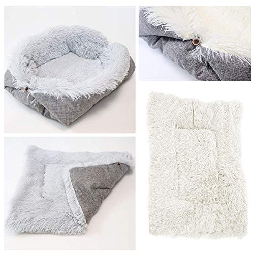 Ledeak Cama Perros, Mascota Gatos Gatitos Mediano Pequeño Cojín Cesta Sofá Suave Cachorro Animales Antiestres Lavables Interior Invierno Mullida Extraíble para Dormir Descansar(Blanco)