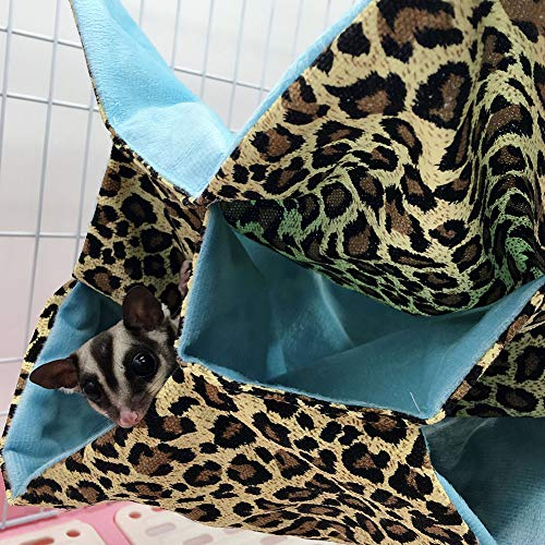 LeerKing Hamaca para roedores Cama Colgante Hámster Dormir Cómodo Nido con 3 Capas Laberinto geométrico para Animales pequeños Rata Sugar Glider Ardilla, Patrón de Leopardo, 35 * 35 cm