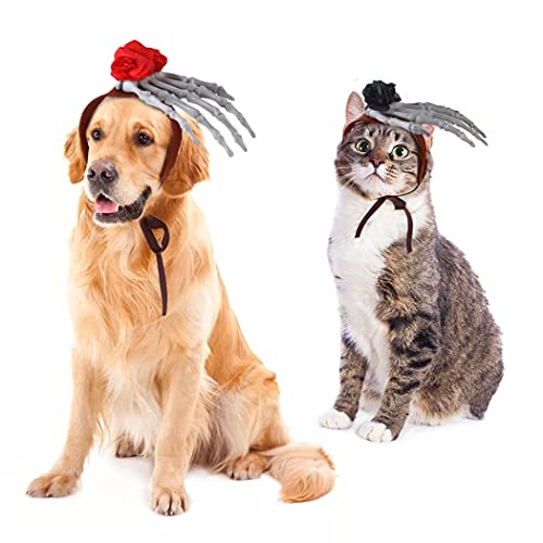 Legendog Halloween Mascota Diadema Esqueleto Mano Horrible Flor Gatito Diadema Cachorro Disfraz Perro Vacaciones Sombreros