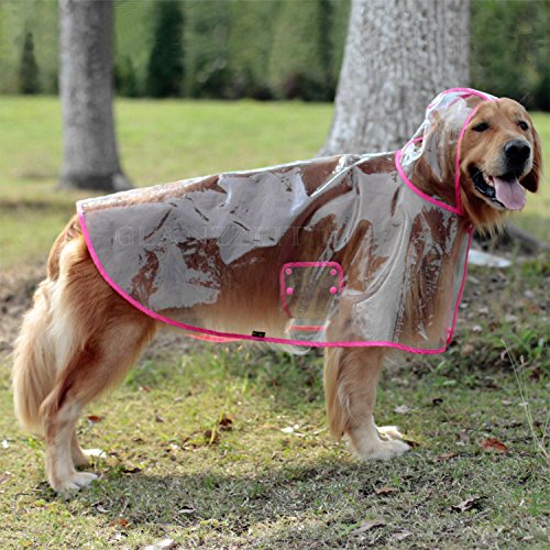 Lepep Chubasquero transparente para perros, impermeable poncho de lluvia ajustable para perros grandes y medianos de tamaño XXL hasta 6XL (rosa, 2XL)