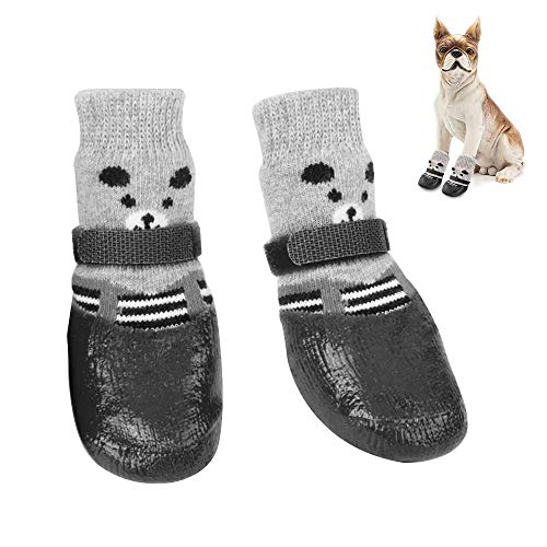 Lepidi 1 Par Botas Protectoras para Perros, Zapatos Impermeables para Perros, Ajustable Impermeable Antideslizante Negro Algodón Calcetines para Perros para Perros Pequeños y Medianos, Gatos (M)