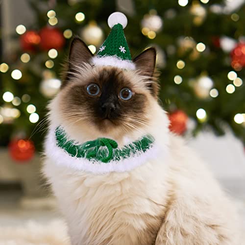 Lewondr Disfraz para Mascotas de Navidad, Ropa Navideña para Gatos Perros Sombrero y Capote de Papá Noel Tejido de Felpa Ajustable para Conejos Trajes Divertidos para Festival, Talla M, Verde