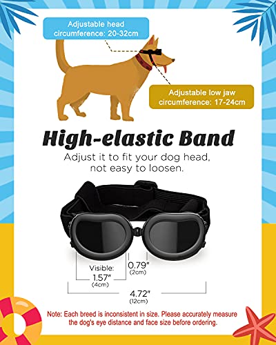 Lewondr Gafas de Sol para Mascotas, Anteojos Anti-Ultravioleta Niebla y Polvo con Correa Ajustable Elástica, Gafas Protectoras para Perros Pequeños para Fiesta Playa Viajar Tomar Fotografías, Negro