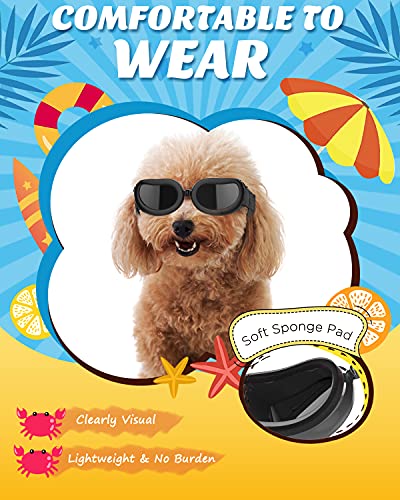 Lewondr Gafas de Sol para Mascotas, Anteojos Anti-Ultravioleta Niebla y Polvo con Correa Ajustable Elástica, Gafas Protectoras para Perros Pequeños para Fiesta Playa Viajar Tomar Fotografías, Negro