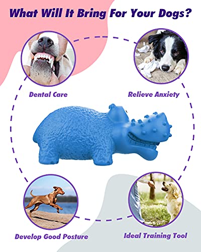 Lewondr Juguete con Sonido para Perro Chirriante, Herramientas de Morder Goma Sabor a Leche Forma Hipopótamo Duraderos Limpieza Dientes Interactivo Perros Mediano Grande, Azul